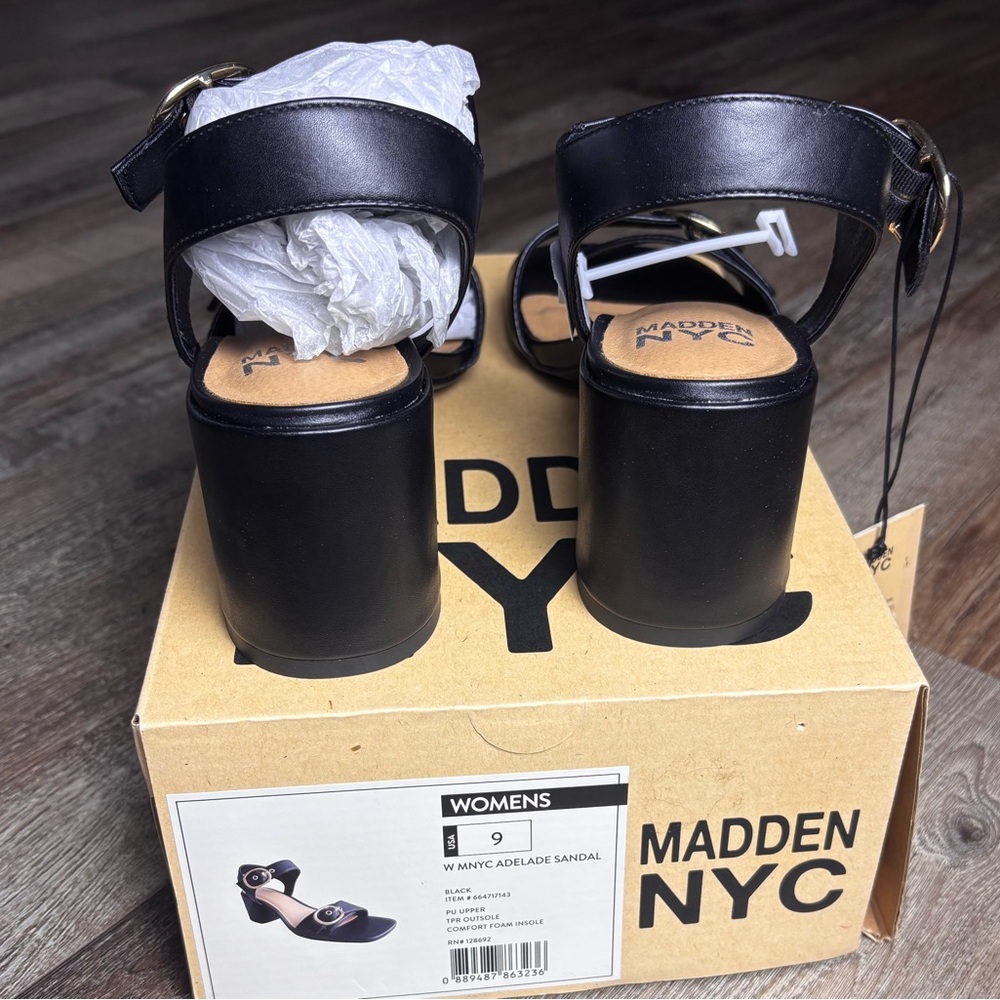 NYC Women's Black Sandals with Gold Buckles - Picture 2 of 5